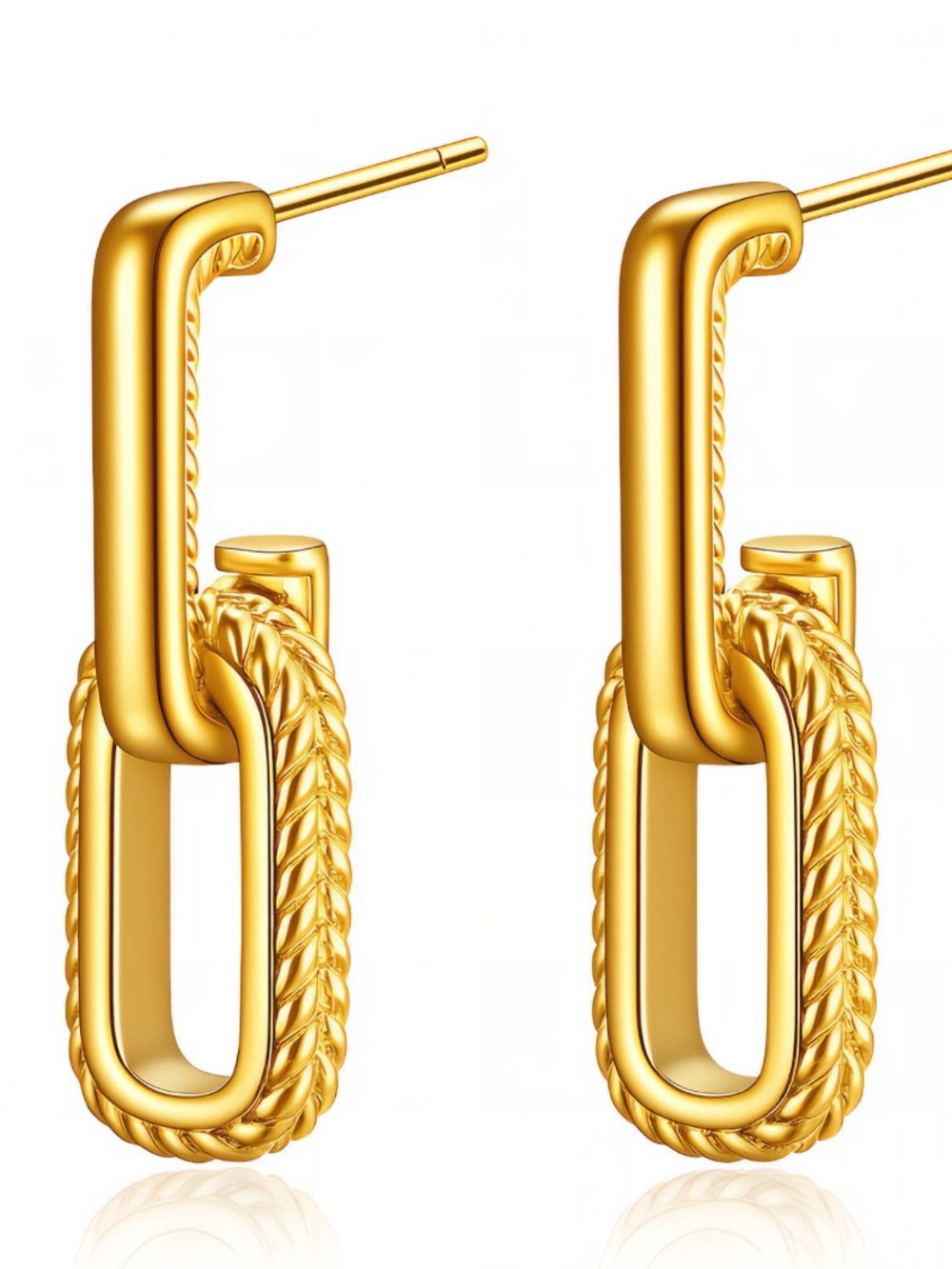 Gold Plated Link Drop Earrings - Women Jewelry